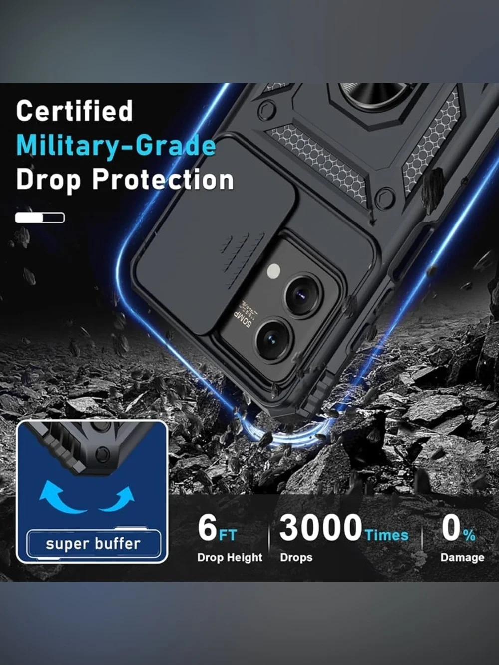 NEW Rugged Black Tactical Phone Case with Kickstand - Samsung Galaxy S23 - Black
